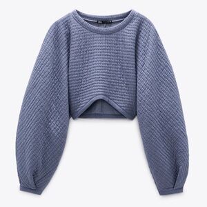 Zara Quilted Blue Cropped Sweater size M